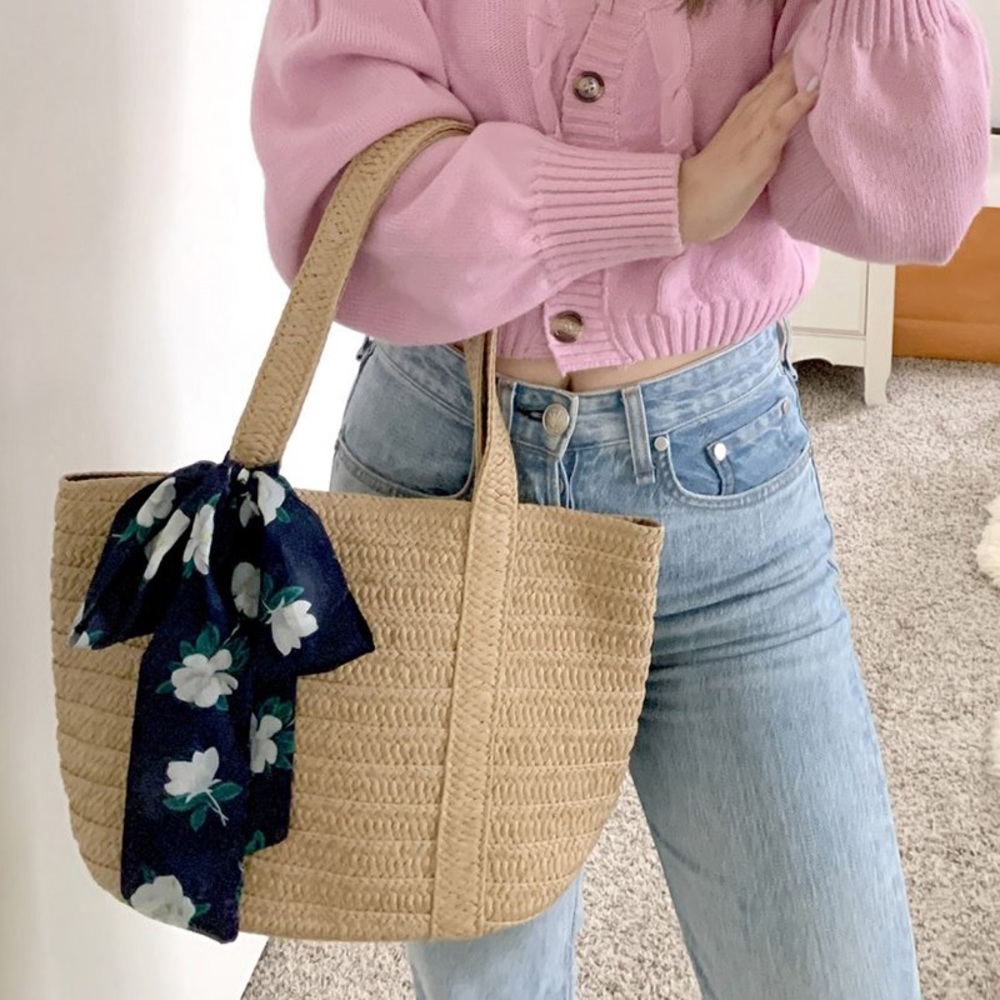 Draper James Straw Bag with Floral Print Scarf